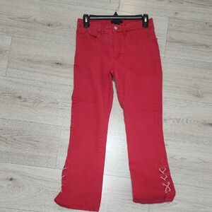 Grace Elements  Red Women's Flare Jeans with Lace-Up Hem
